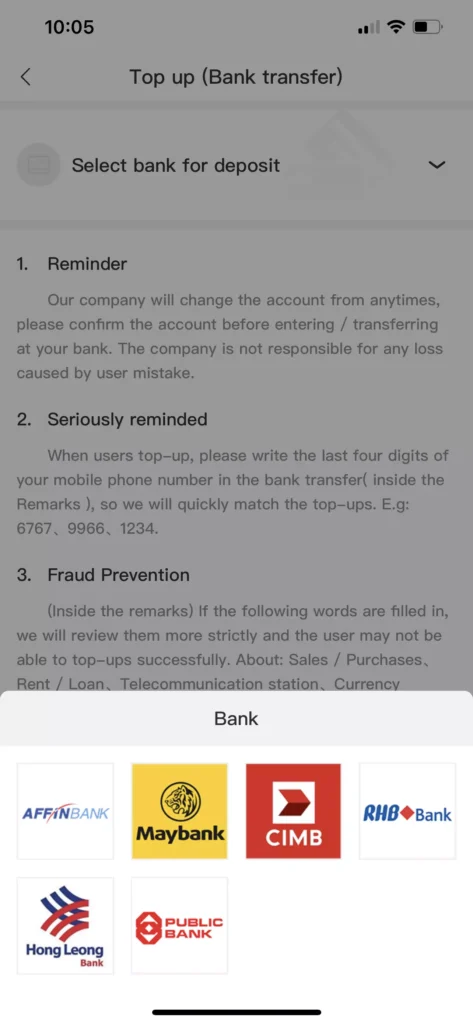 Winbox Bank Transfer step 2